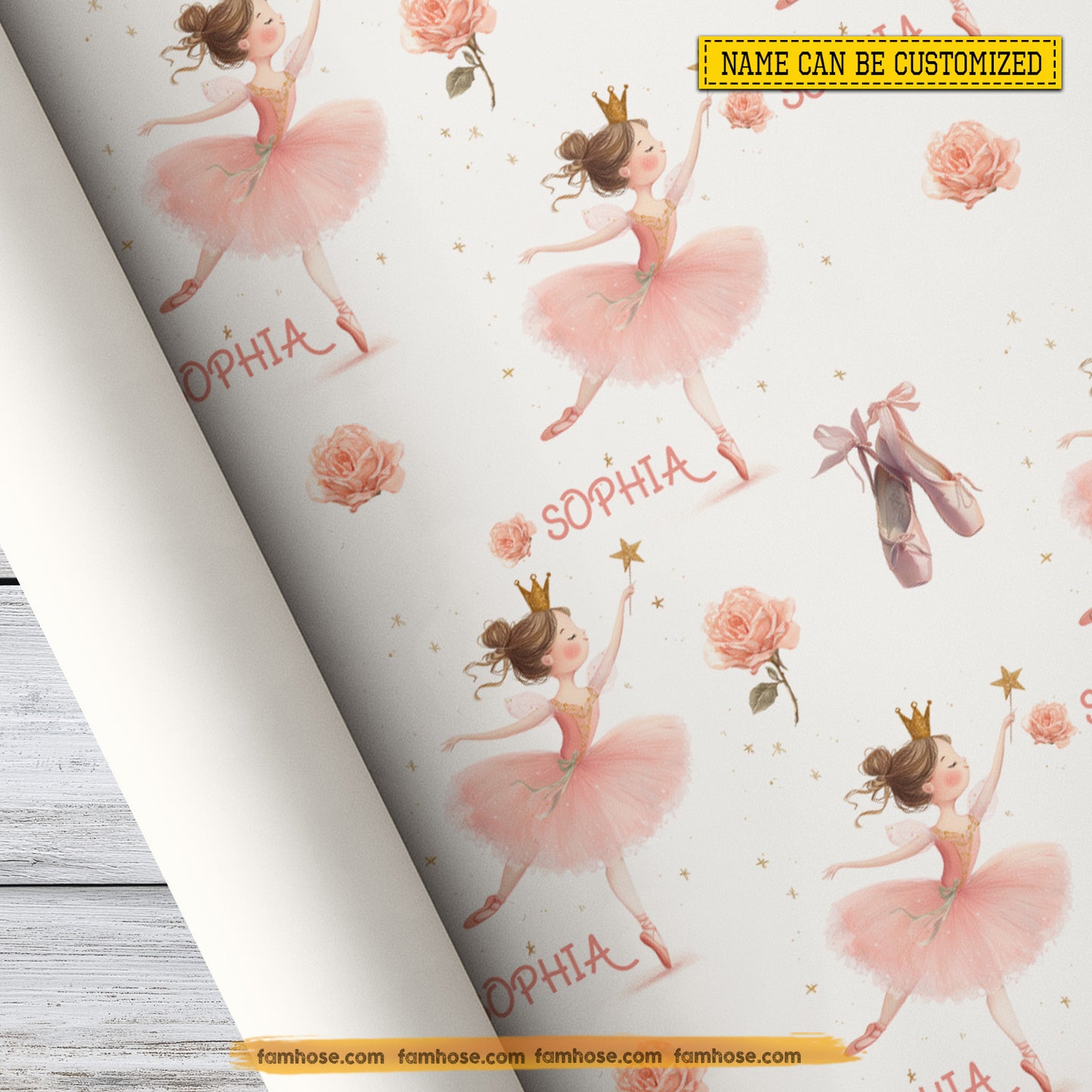 Personalized Ballet Wrapping Paper, Cute Pink Ballerina Wrapping Paper Rolls, Xmas Gift Wrap For Ballet Lover