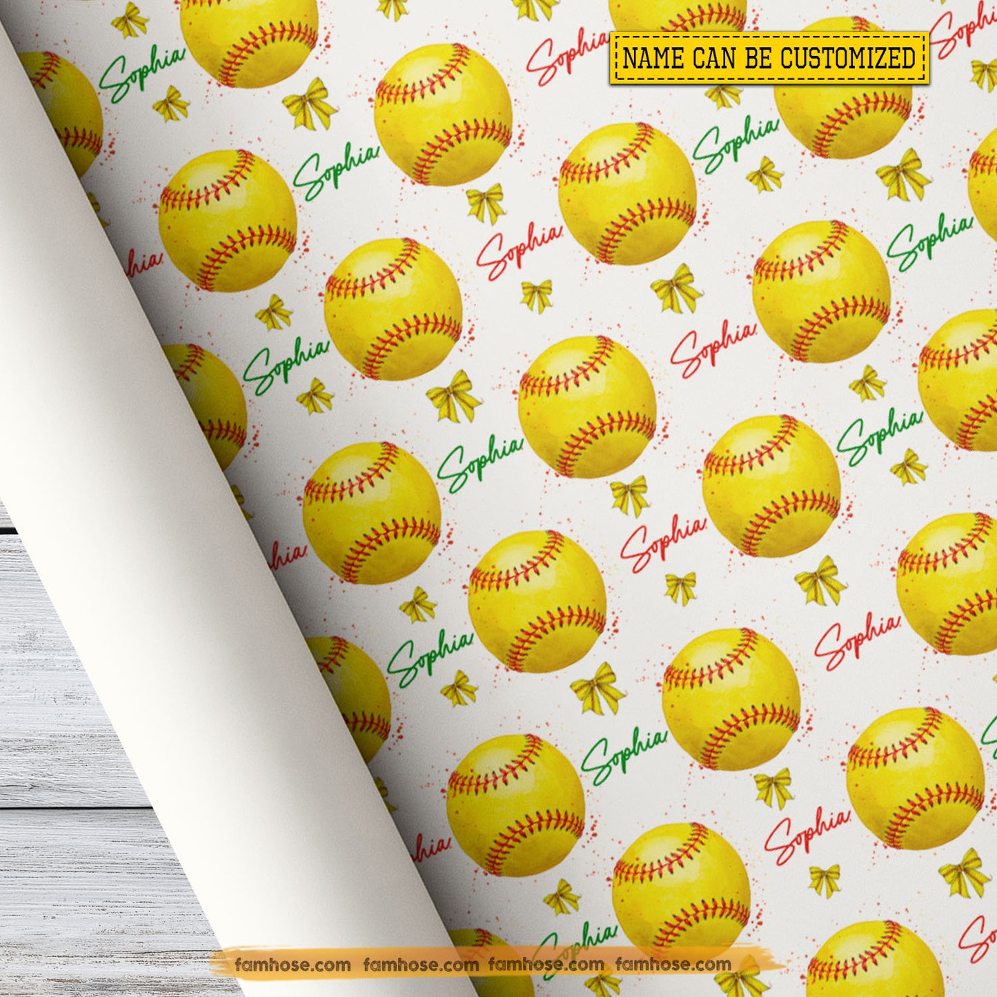 Personalized Softball Wrapping Paper, Custom Sports Wrapping Paper Rolls, Gift Wrap For Softball Lover