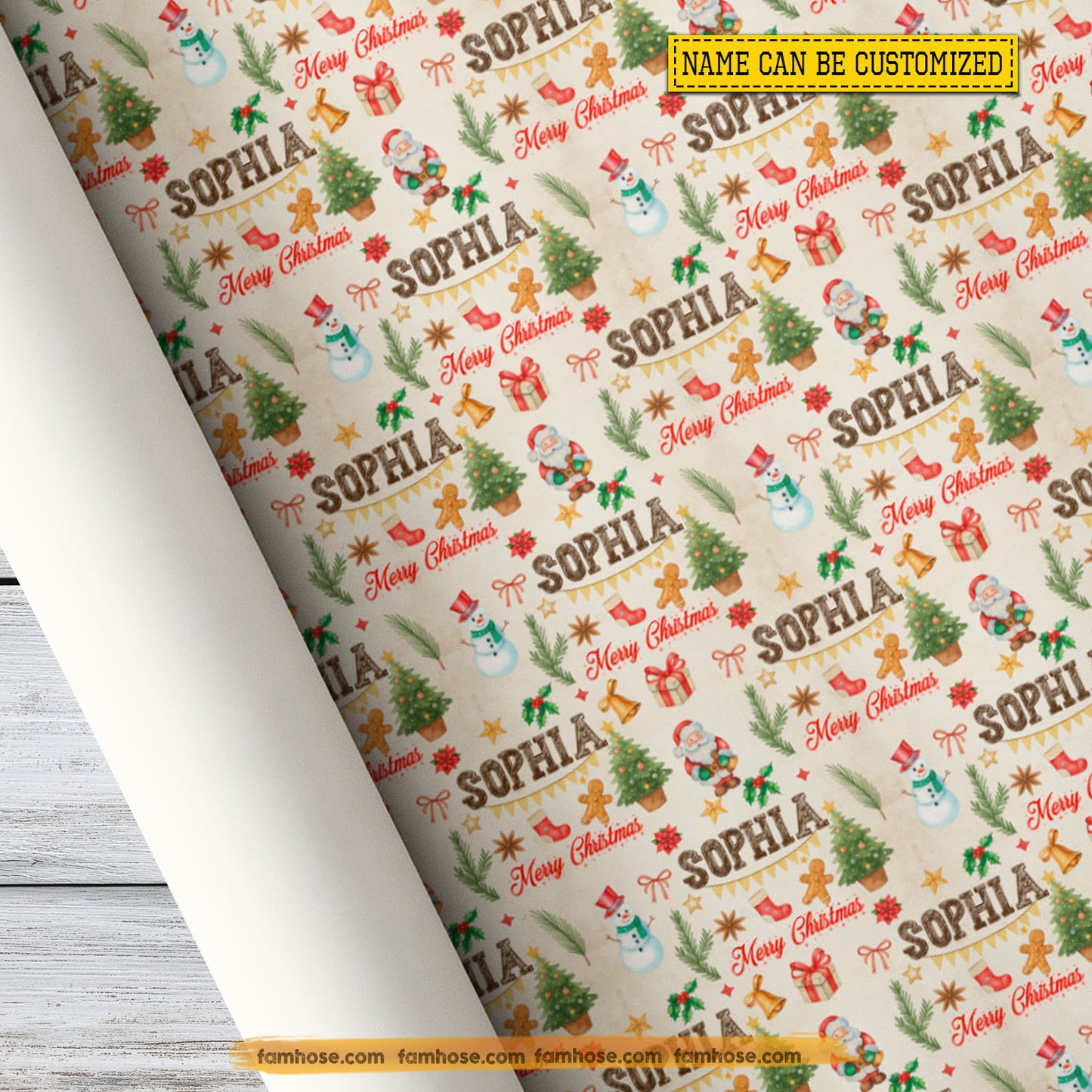 Personalized Christmas Wrapping Paper, Custom Your Name Merry Christmas Wrapping Paper Rolls Xmas Gift