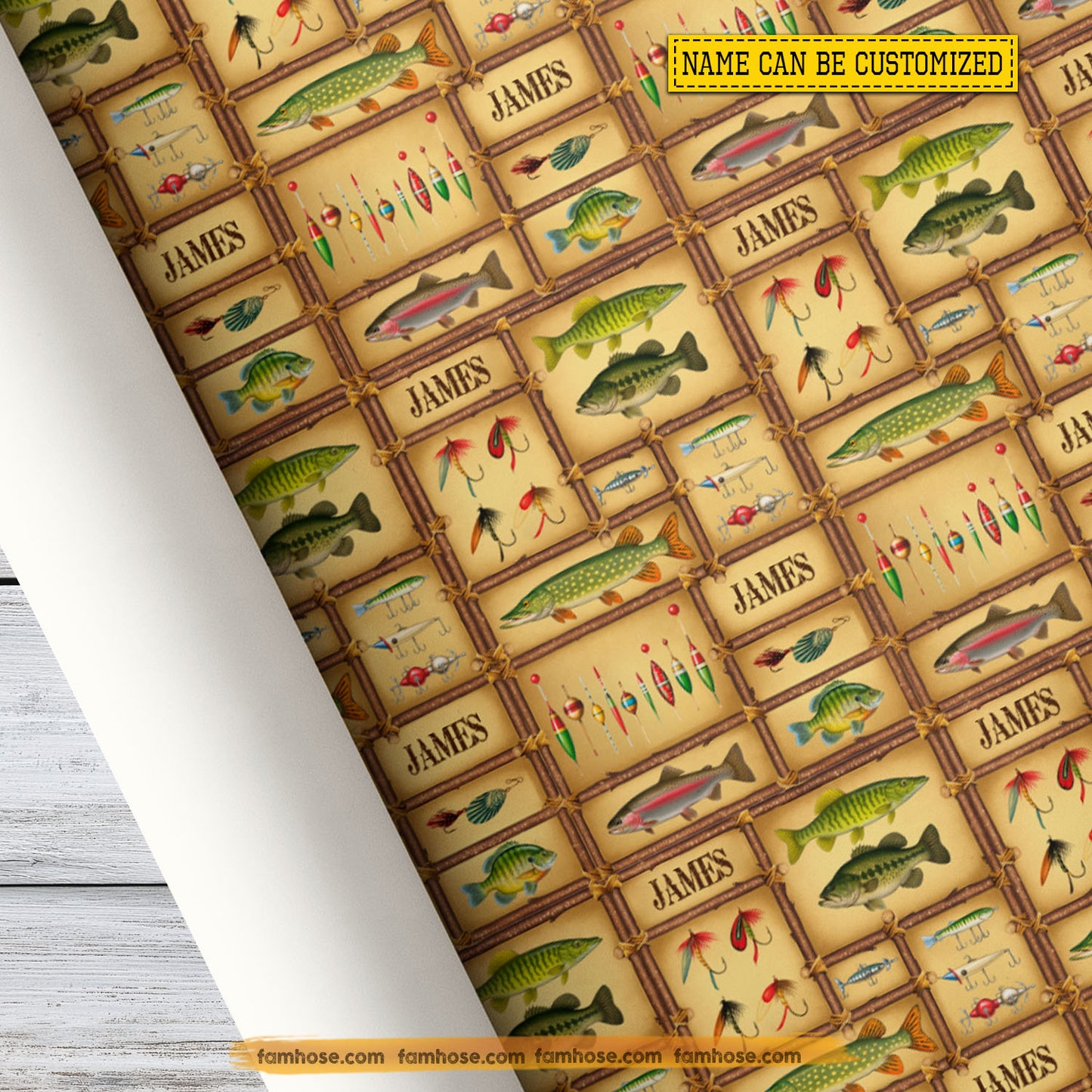 Rustic Personalized Fishing Wrapping Paper, Fishing Tackle Wrapping Paper Rolls, Gift Wrap For Fishing Lover
