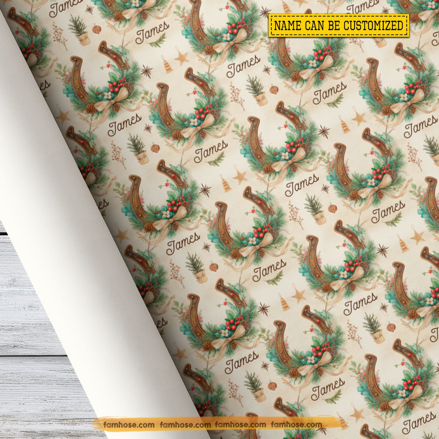 Personalized Christmas Horseshoe Wrapping Paper, Holiday Horseshoe Blessings Wrapping Paper Rolls, Xmas Gift For Horse Lover