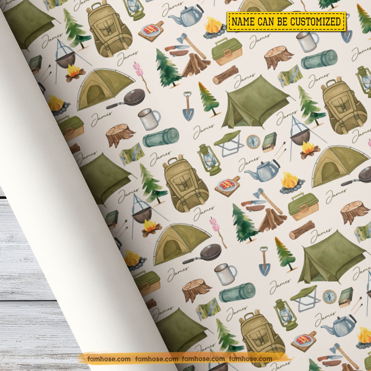 Personalized Camping Wrapping Paper, Wander The Wild Wrapping Paper Rolls, Gift Wrap For Camping Lover
