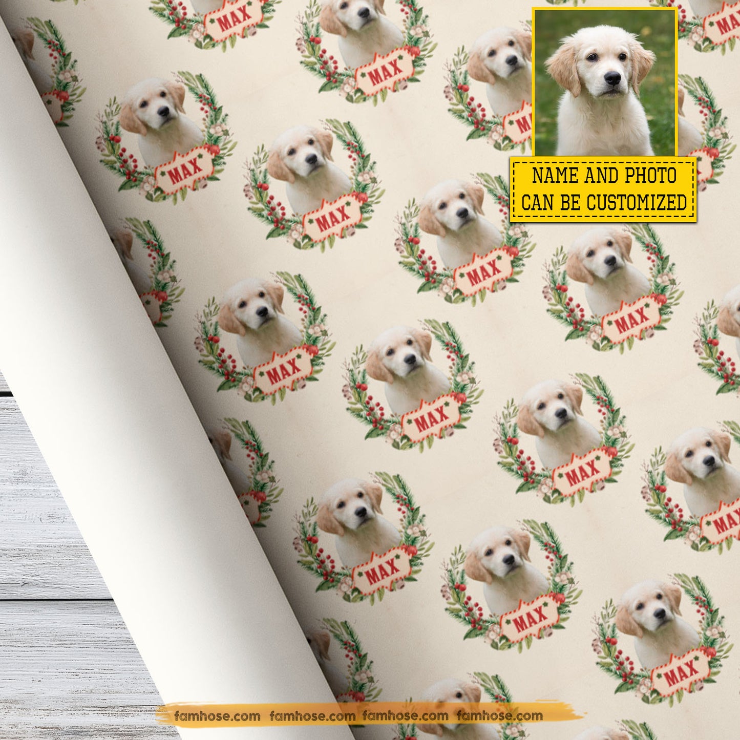 Personalized Christmas Dog Wrapping Paper, Sweet Dog Portrait Wrapping Paper Rolls, Xmas Gift Wrap For Dog Lover