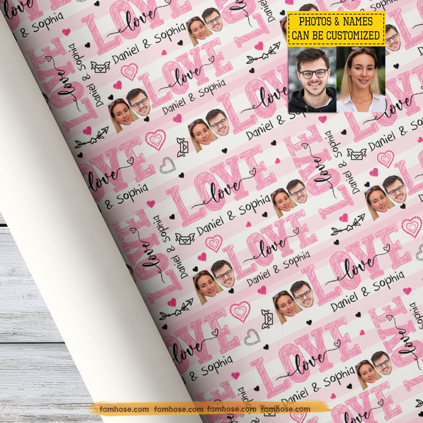 Funny Personalized Valentine Couple Wrapping Paper, Your Faces, Your Love Story Wrapping Paper Rolls, Gift Wrap For Couple