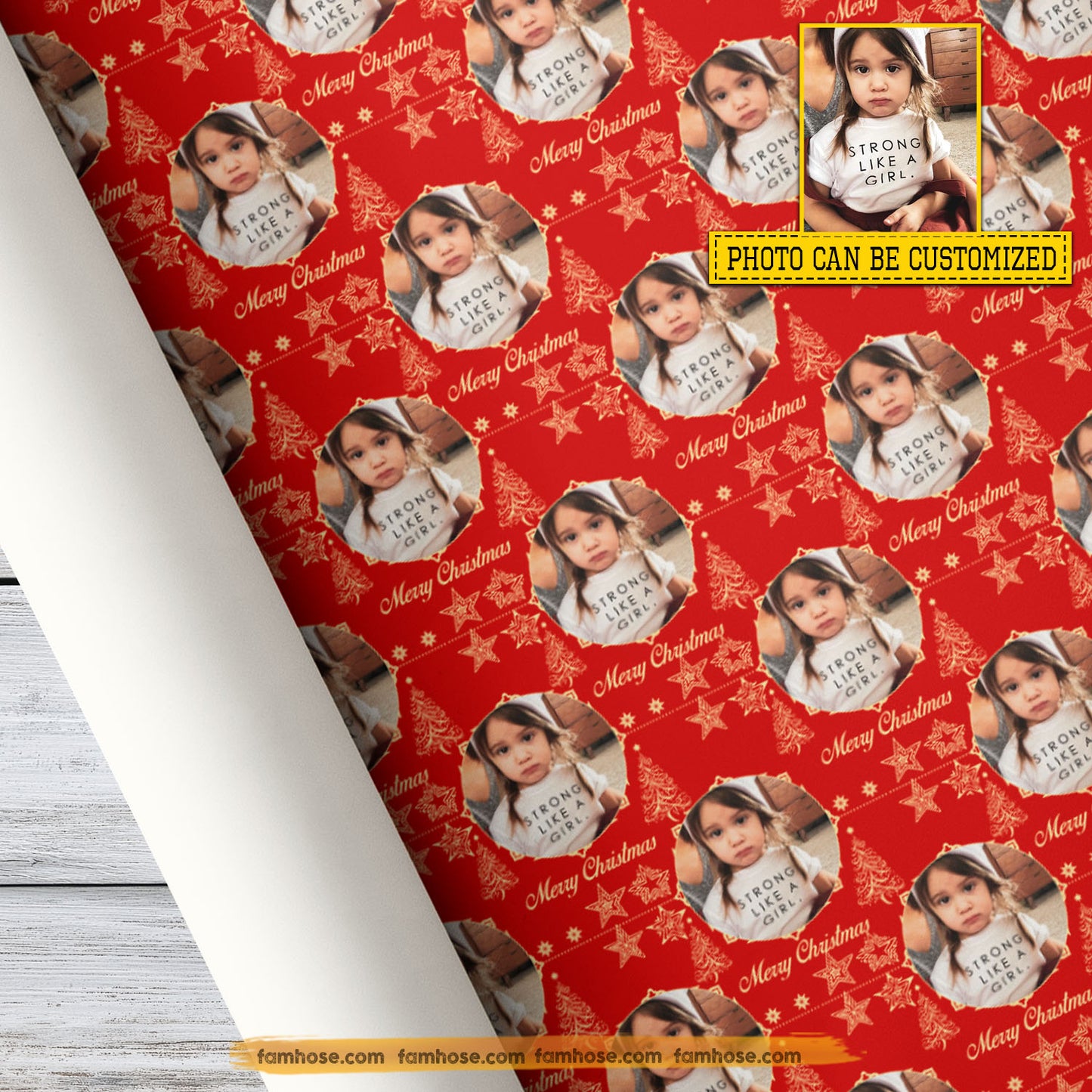 Personalized Christmas Tree Wrapping Paper, Merry Christmas In Red Background Wrapping Paper Rolls Xmas Gift