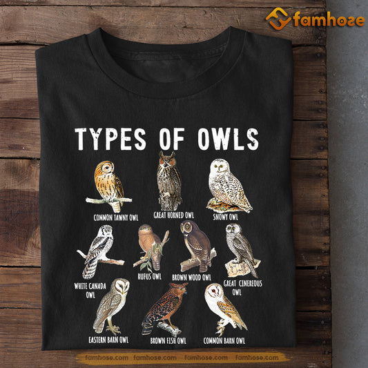 Owl T-shirt, Types Of Owls Gift For Owl Lovers, Owl Owners, Owl Tees