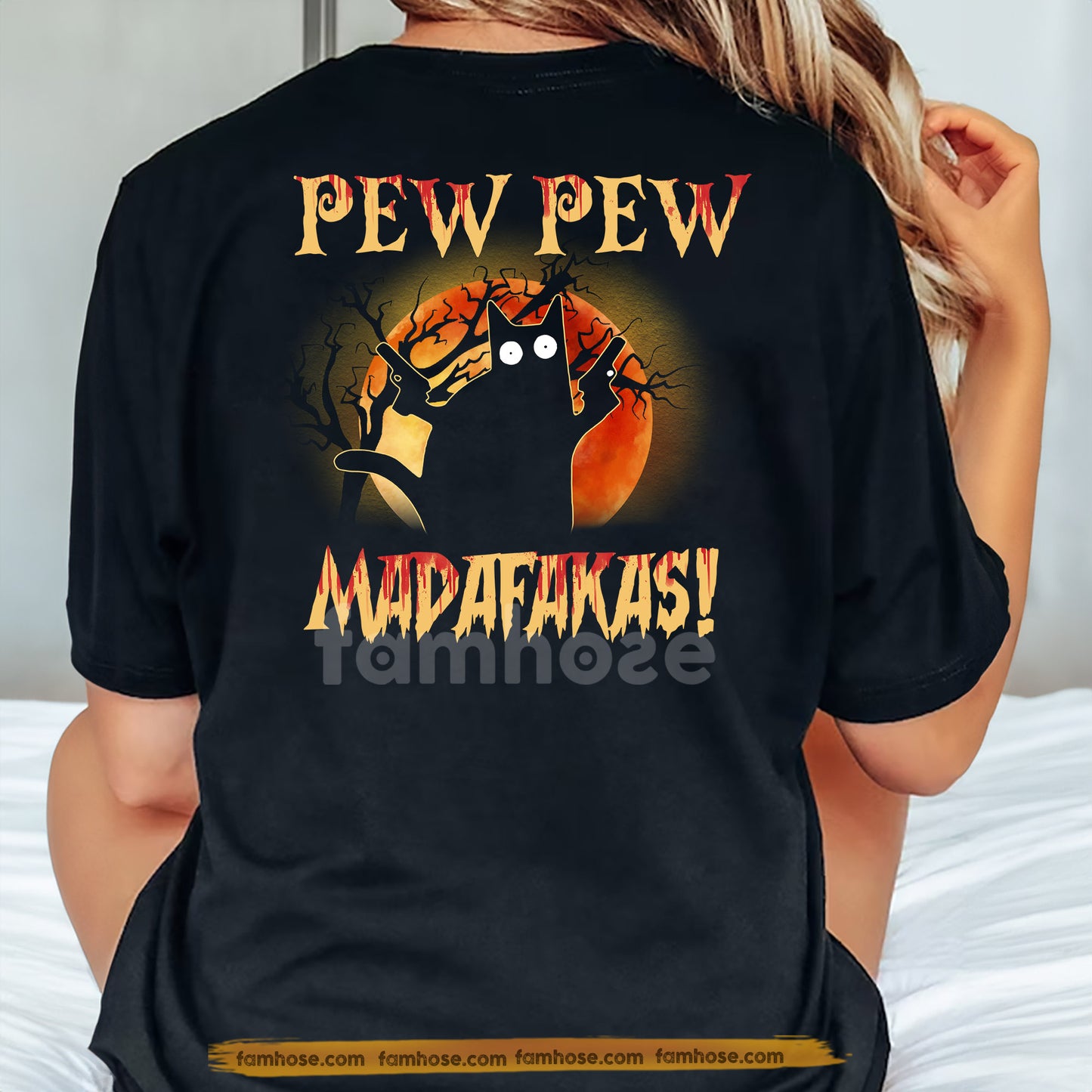 Funny Halloween Cat Backside T-shirt, Pew Pew Madafakas, Spooky Season Gift For Cat Lovers