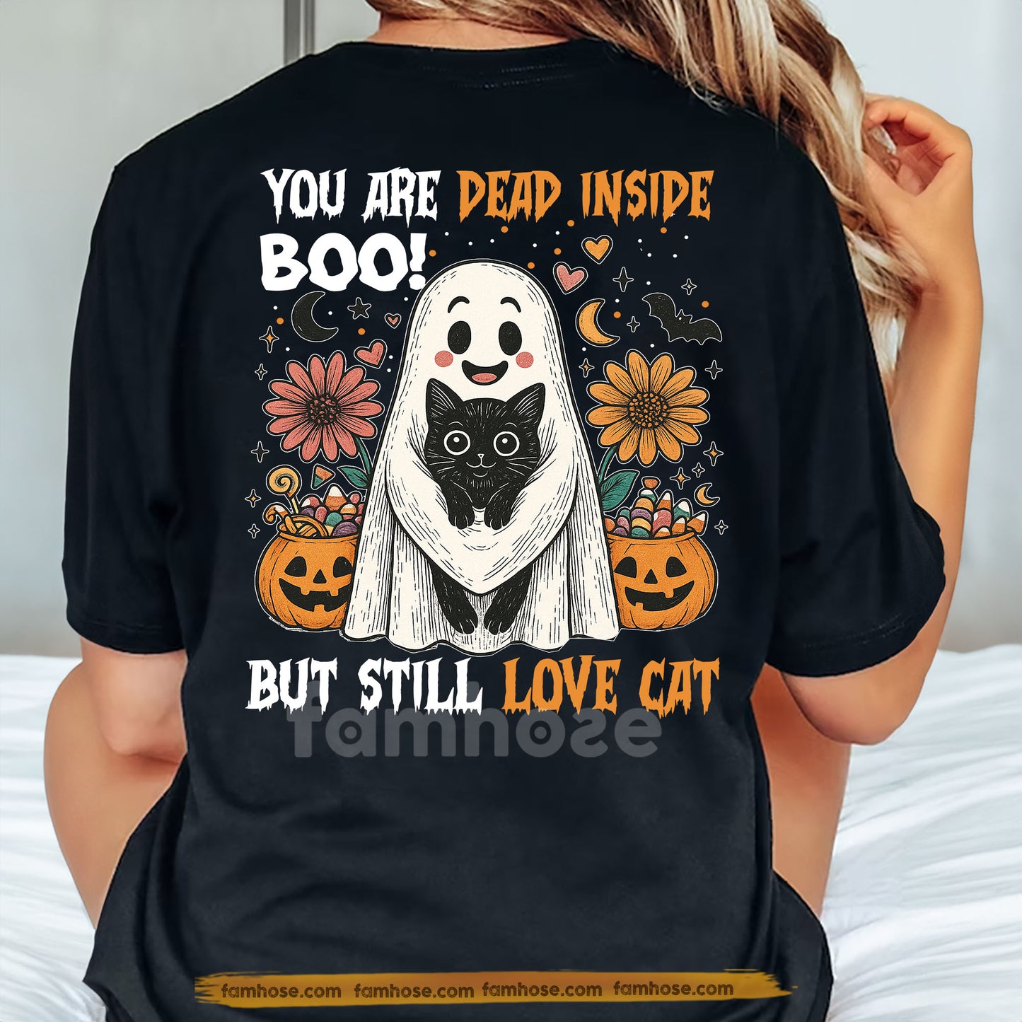 Funny Halloween Cat Backside T-shirt, You Are Dead Inside, Spooky Season Gift For Cat Lovers