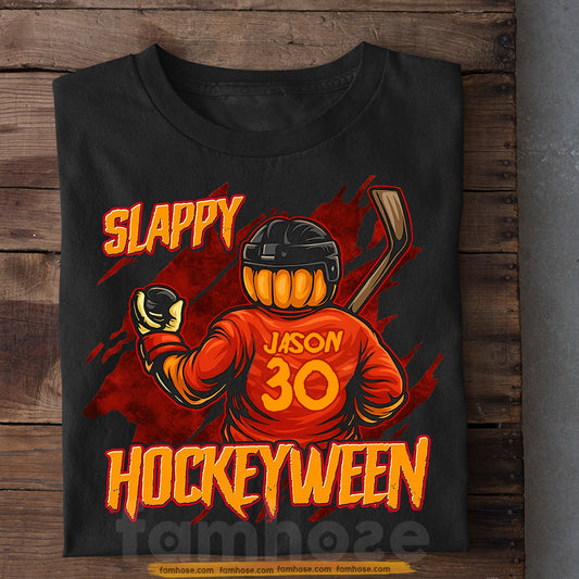 Halloween Hockey T-shirt, Slappy Hockeyween Tees Spooky Season Gift For Hockey Lovers