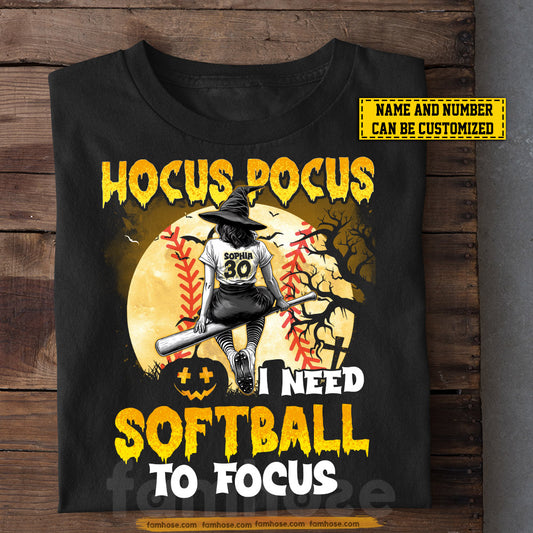 Personalized Halloween Softball Witch T-shirt, Hocus Pocus Tees Spooky Season Gift For Softball Lovers