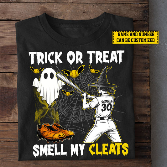 Personalized Halloween Softball Witch Boo T-shirt, Trick Or Treat Tees Spooky Season Gift For Softball Lovers