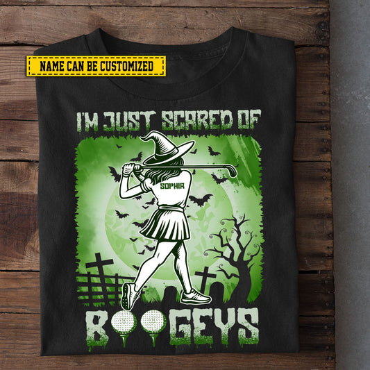 Personalized Halloween Golf Witch T-shirt, He Just Scared Of Boogeys Tees Spooky Season Gift For Golf Lovers