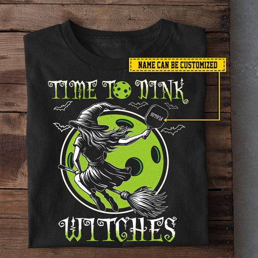 Personalized Halloween Pickleball Witch T-shirt, Time To Dink Witches Tees Spooky Season Gift For Pickleball Lovers