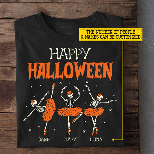 Personalized Halloween Ballet Skeleton T-shirt, Happy Halloween Tees Spooky Season Gift For Ballet Lovers