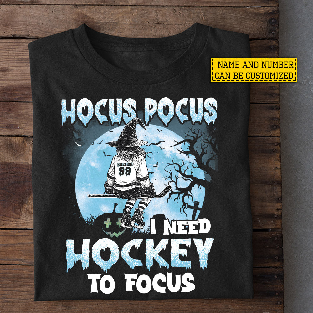 Funny Personalized Halloween Hockey Witch T-shirt, Hocus Pocus Tees Spooky Season Gift For Hockey Lovers