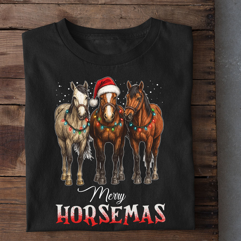 Funny Christmas Horse T-shirt, Merry Horsemas Tees Xmas Gift For Horse Lovers