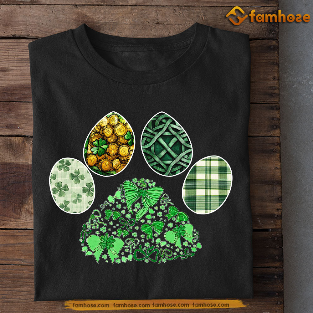 Cool Patrick's Day Dog & Shamrock T-shirt, Shamrock Paws Tees Patrick's Day Gift For Dog Lovers