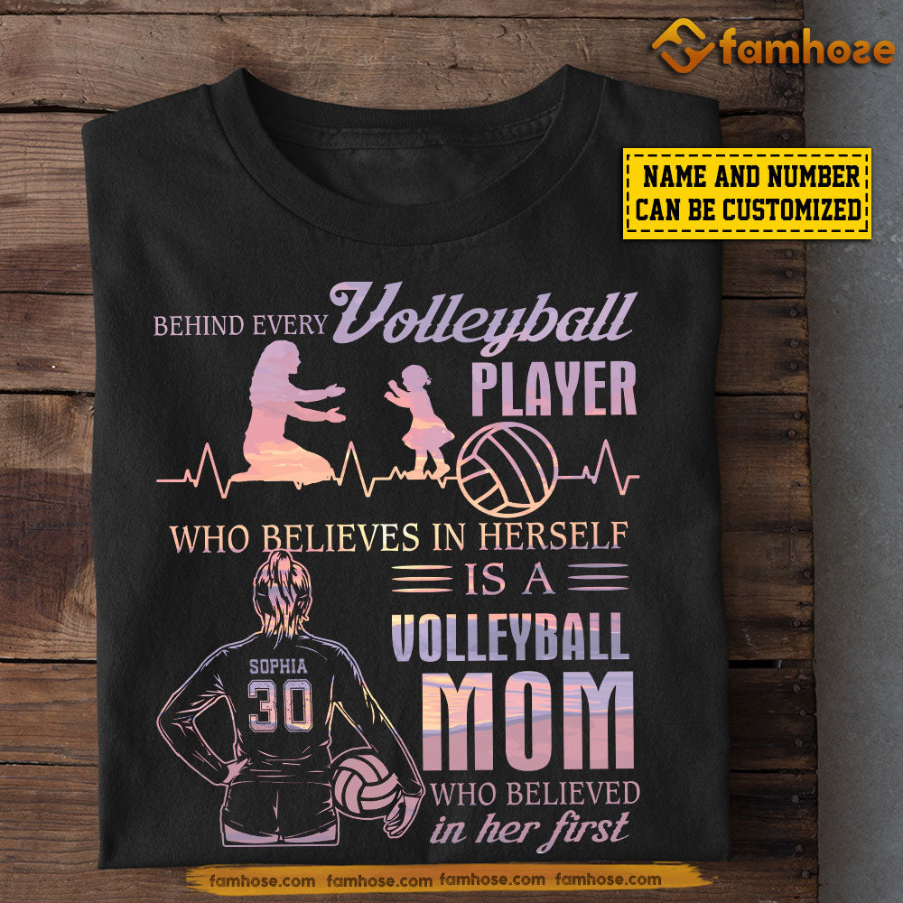 Personalized Volleyball Mom Daughter T-shirt, Behind Every Volleyball Player Sport Tee Mother's Day Gift For Mom From Volleyball Girl