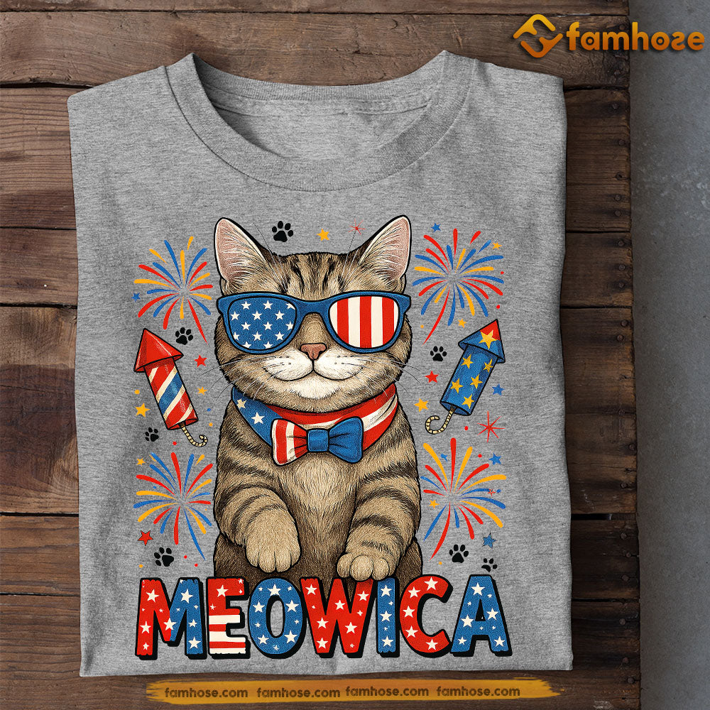 Funny July 4th Cat T-shirt, Meowica Tees Gift For Cat Lovers