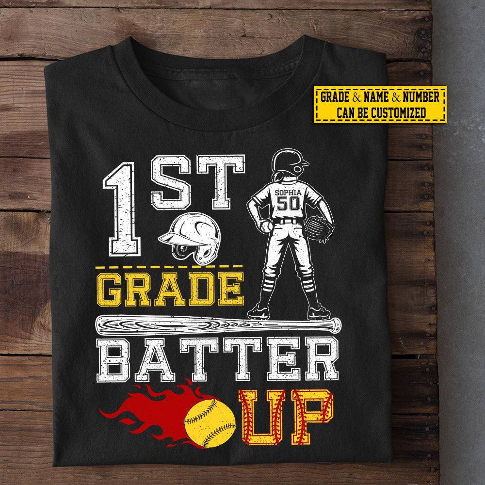 Funny Personalized Back To School Softball Girl Kid T-shirt, Batter Up Sport Tees Gift For Softball Lovers