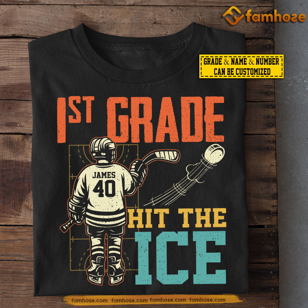 Funny Personalized Back To School Hockey Boy Kid T-shirt, Hit The Ice Sport Tees Gift For Hockey Lovers