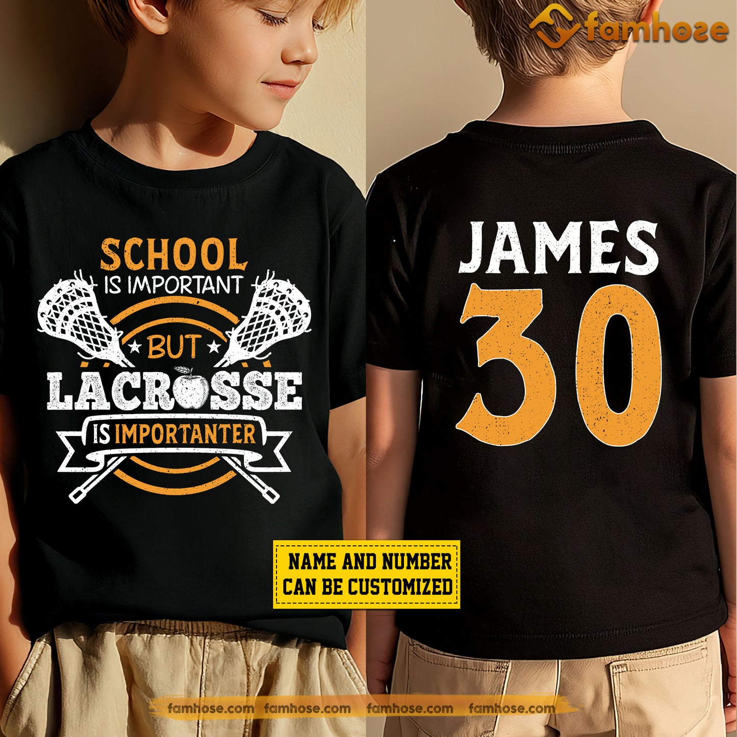 Personalized School Lacrosse Kid Two-sided T-shirt, School Is Important Sport Tees Gift For Lacrosse Lovers