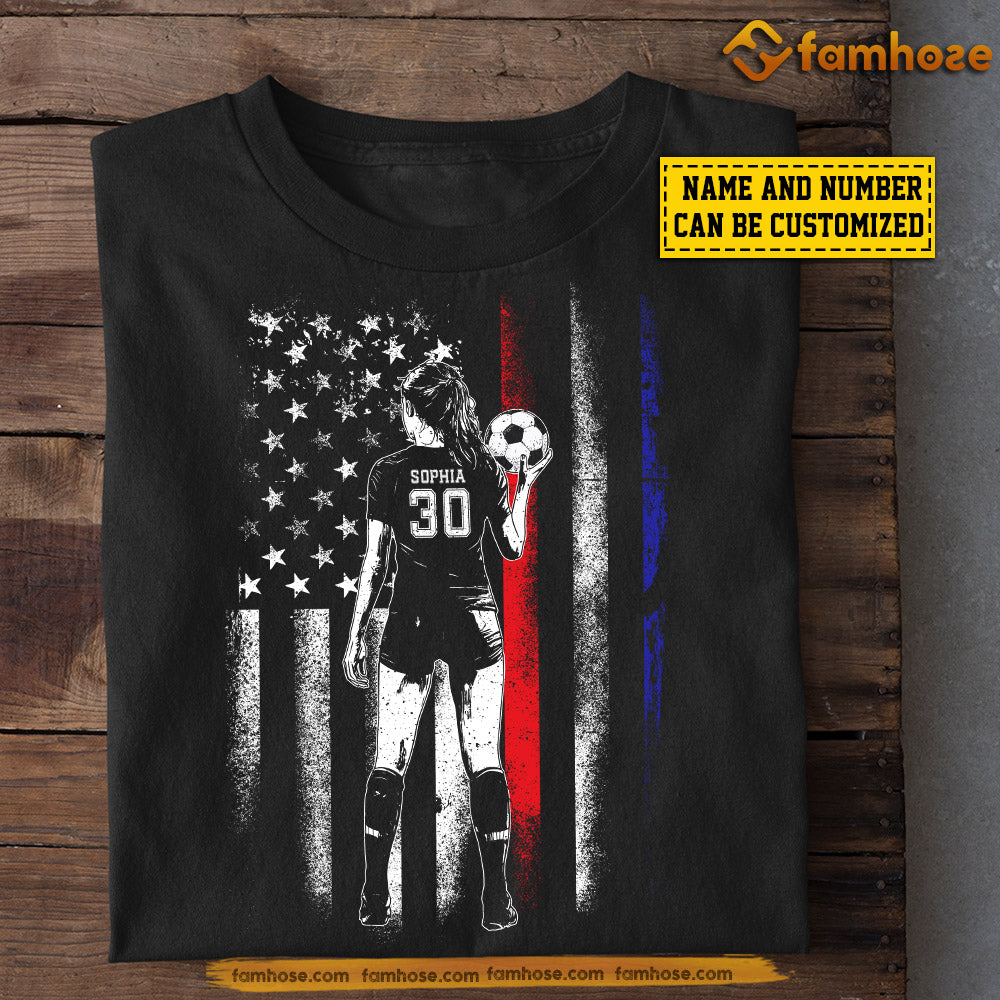 Personalized Soccer Woman July 4th T-shirt, Patriotic Soccer Sport Tees Gift For Soccer Lovers