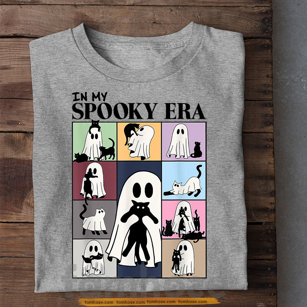 Cute Halloween Boo Cat T-shirt, In My Spooky Era Tees Spooky Season Gift For Ghost Lovers, Cat Lovers