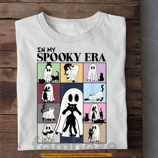 Cute Halloween Boo Cat T-shirt, In My Spooky Era Tees Spooky Season Gift For Ghost Lovers, Cat Lovers
