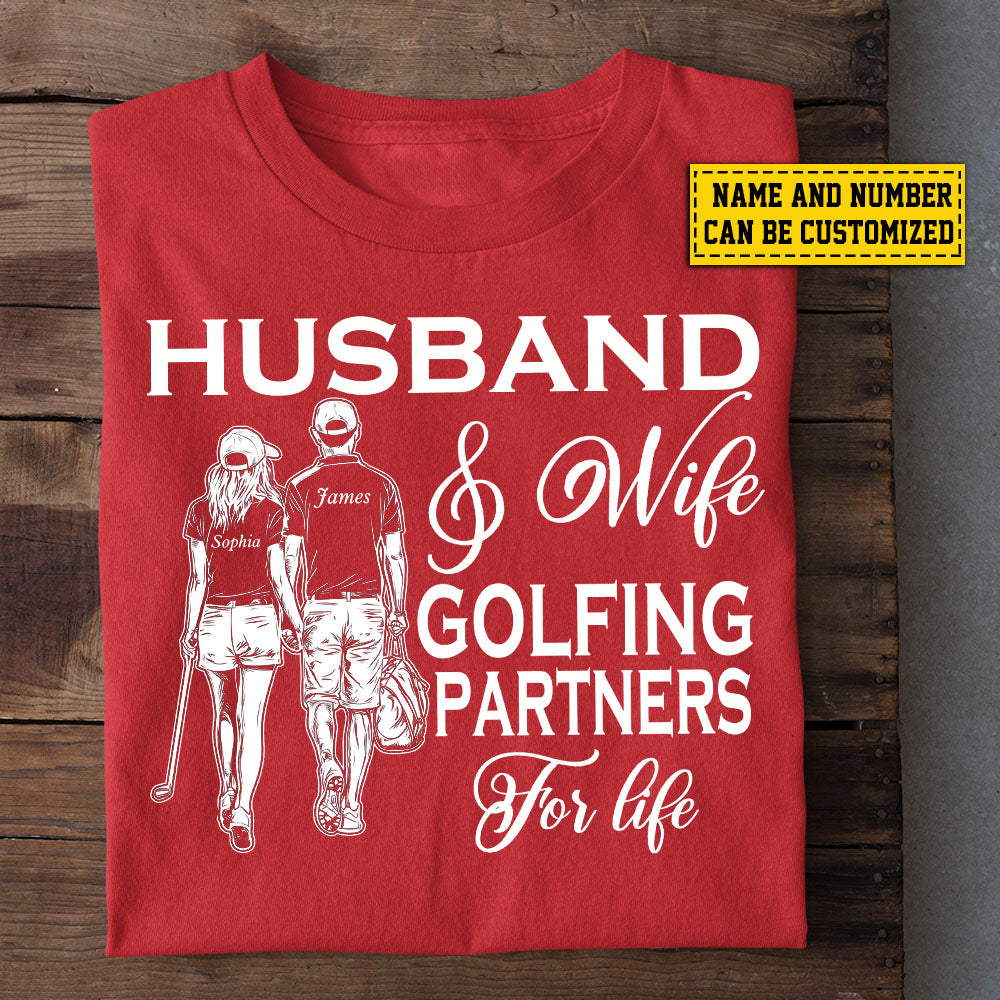 Personalized Couple Golf T-shirt, Golfing Partners For Life Tees Valentine's Day Gift For Husband And Wife Golfer, Golf Lovers