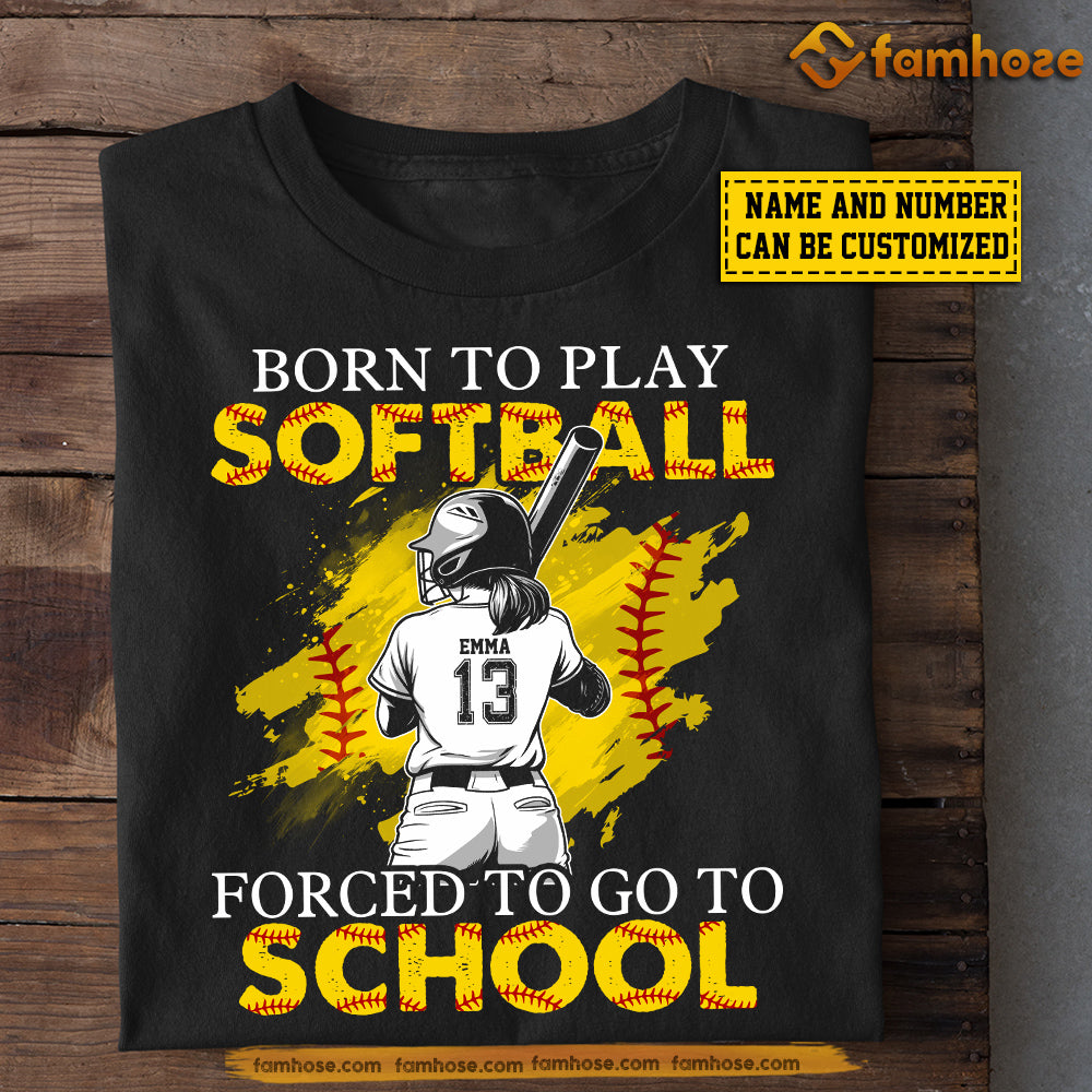 Funny Personalized Back To School Softball Girl Kid T-shirt, Born To Play Softball Tees Gift For Softball Lovers