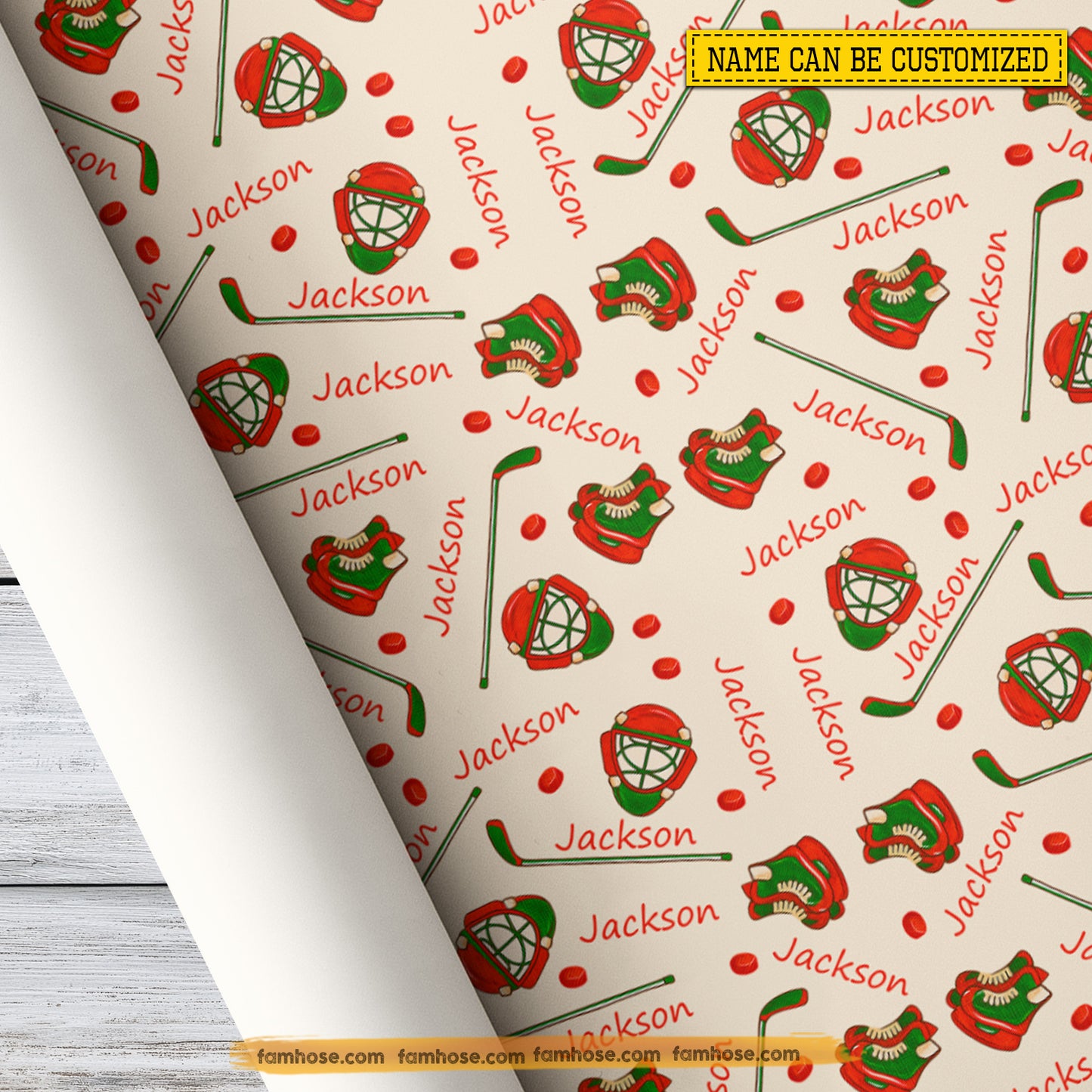 Personalized Christmas Hockey Wrapping Paper, Custom Sports Wrapping Paper Rolls, Xmas Gift Wrap For Hockey Lover