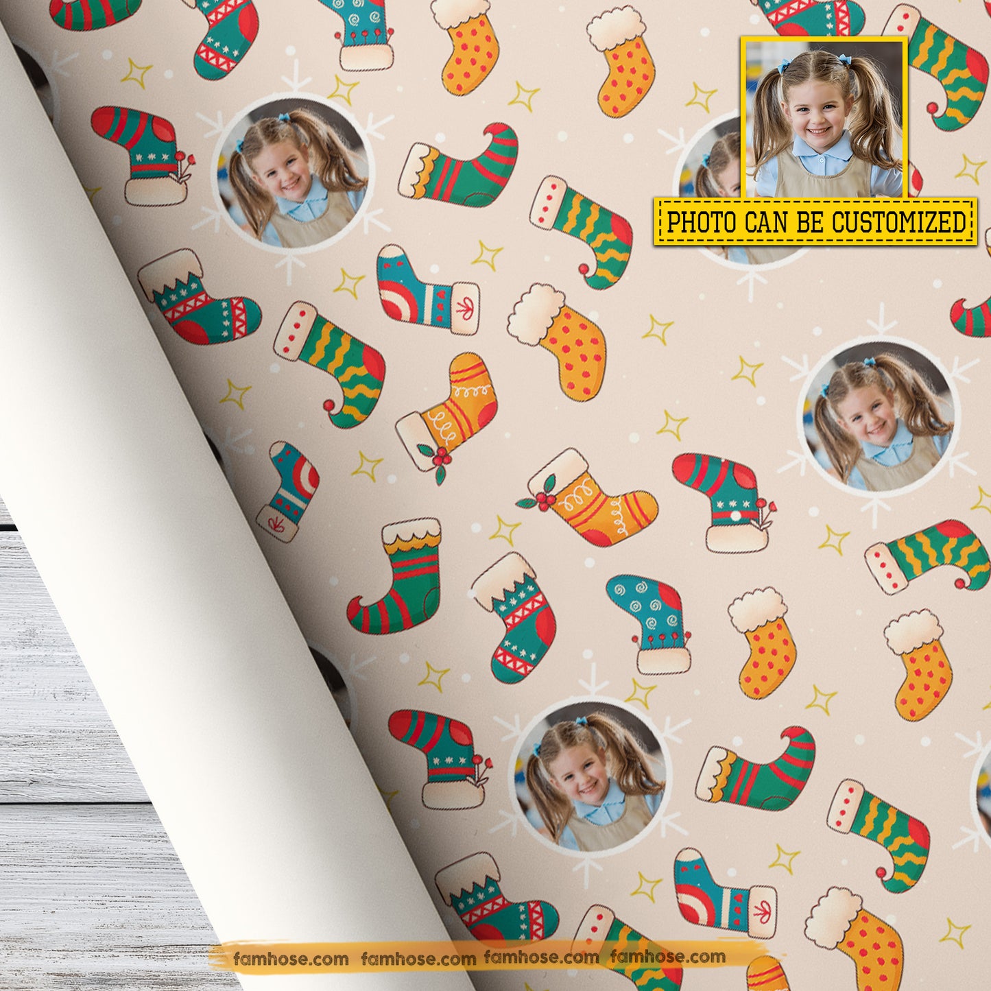 Personalized Christmas Wrapping Paper, Jolly Stockings Wrapping Paper Rolls Xmas Gift