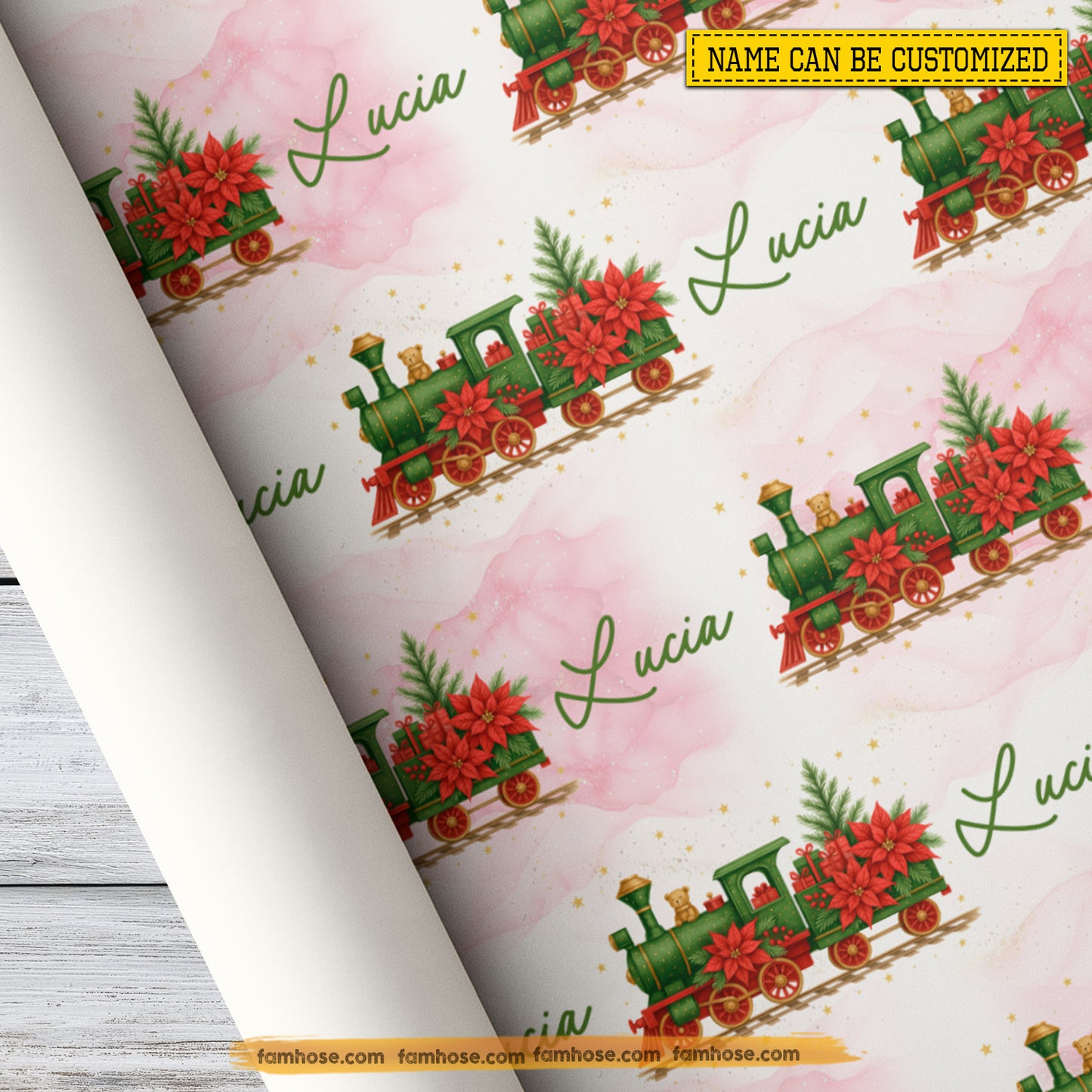 Personalized Christmas Train Wrapping Paper, Christmas Steam Train Loaded Wrapping Paper Rolls Xmas Gift