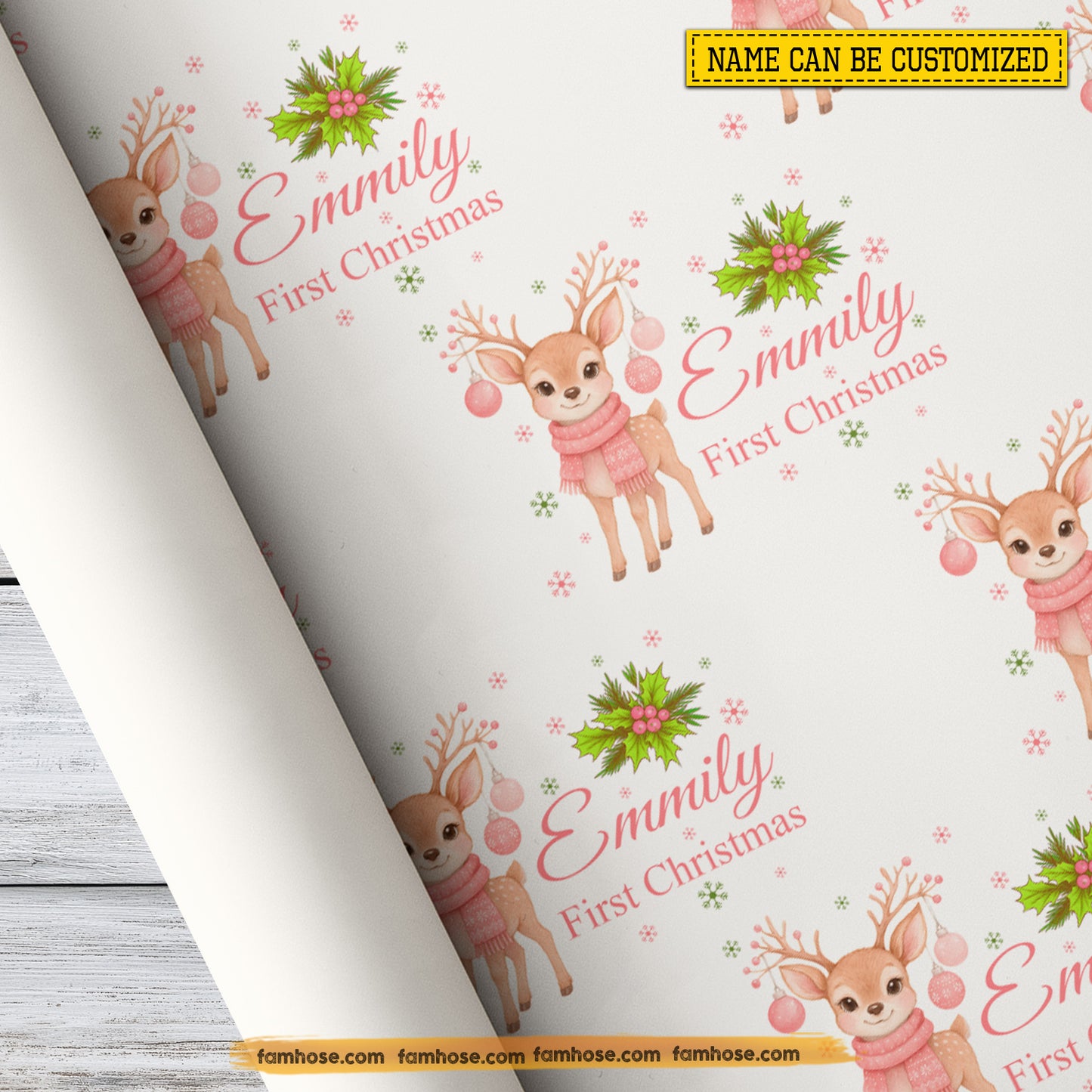 Personalized First Christmas Wrapping Paper, 1st Christmas In White Background Wrapping Paper Rolls Xmas Gift