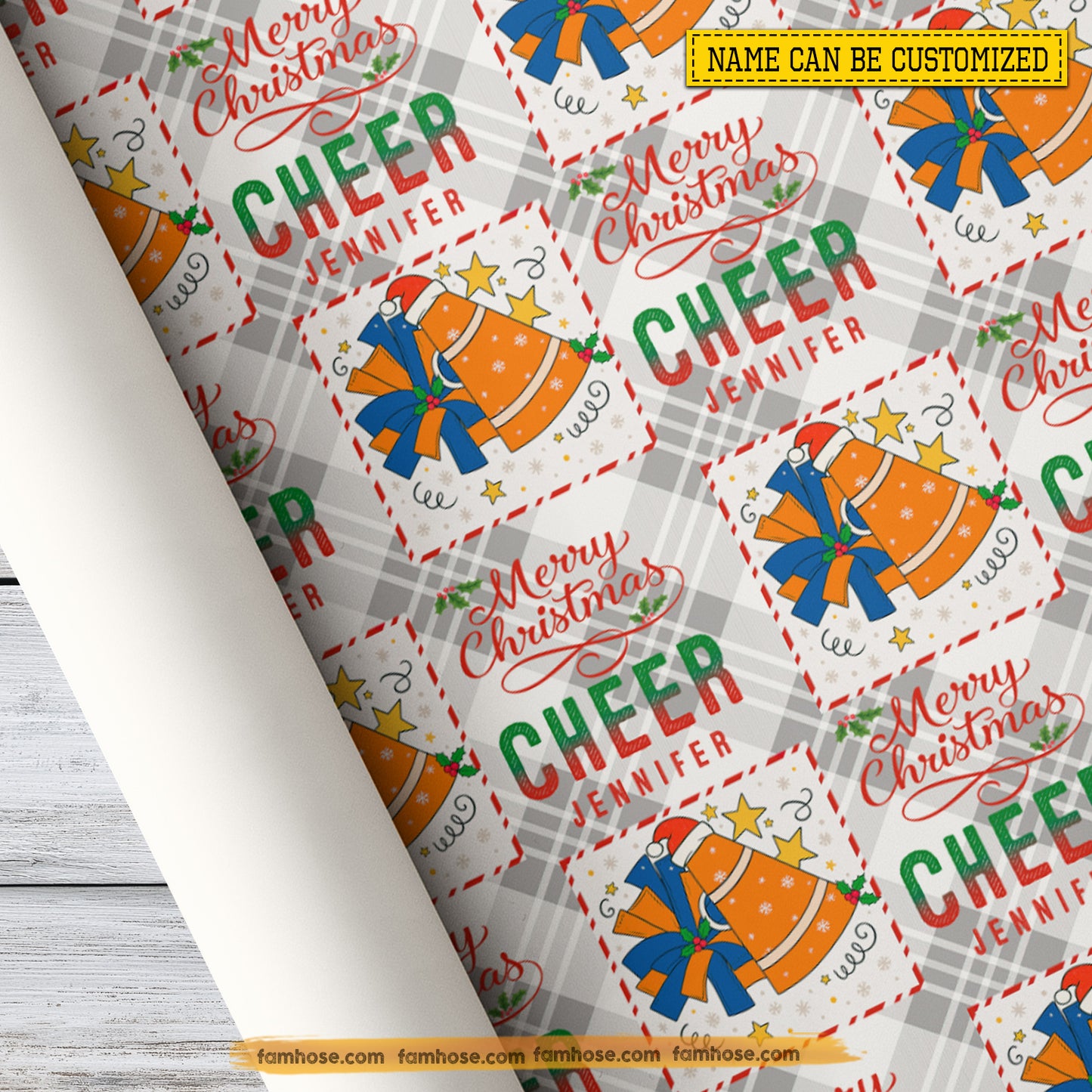 Personalized Christmas Cheerleading Wrapping Paper, Merry Christmas Cheer Wrapping Paper Rolls, Xmas Gift Wrap For Cheerleader