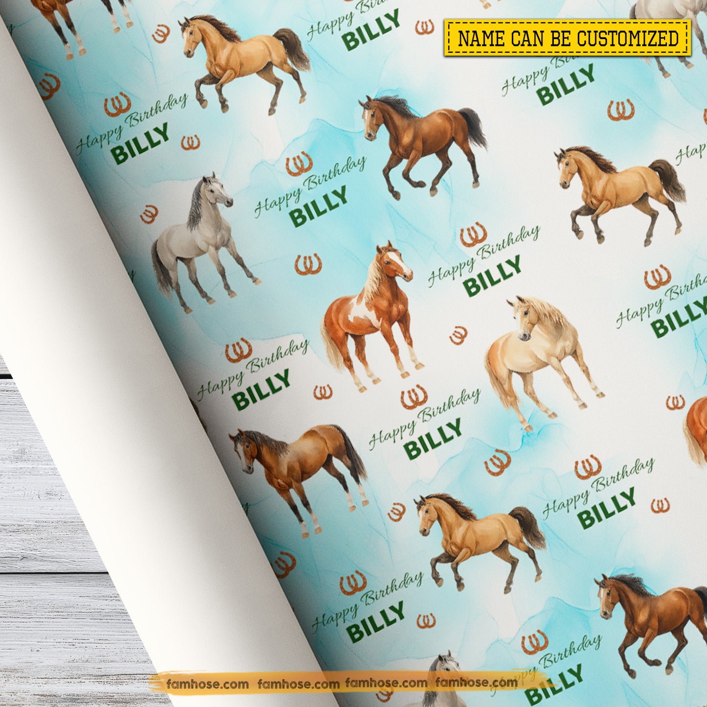 Personalized Birthday Horse Wrapping Paper, Stallion Birthday Celebration Wrapping Paper Rolls, Gift Wrap For Horse Lover