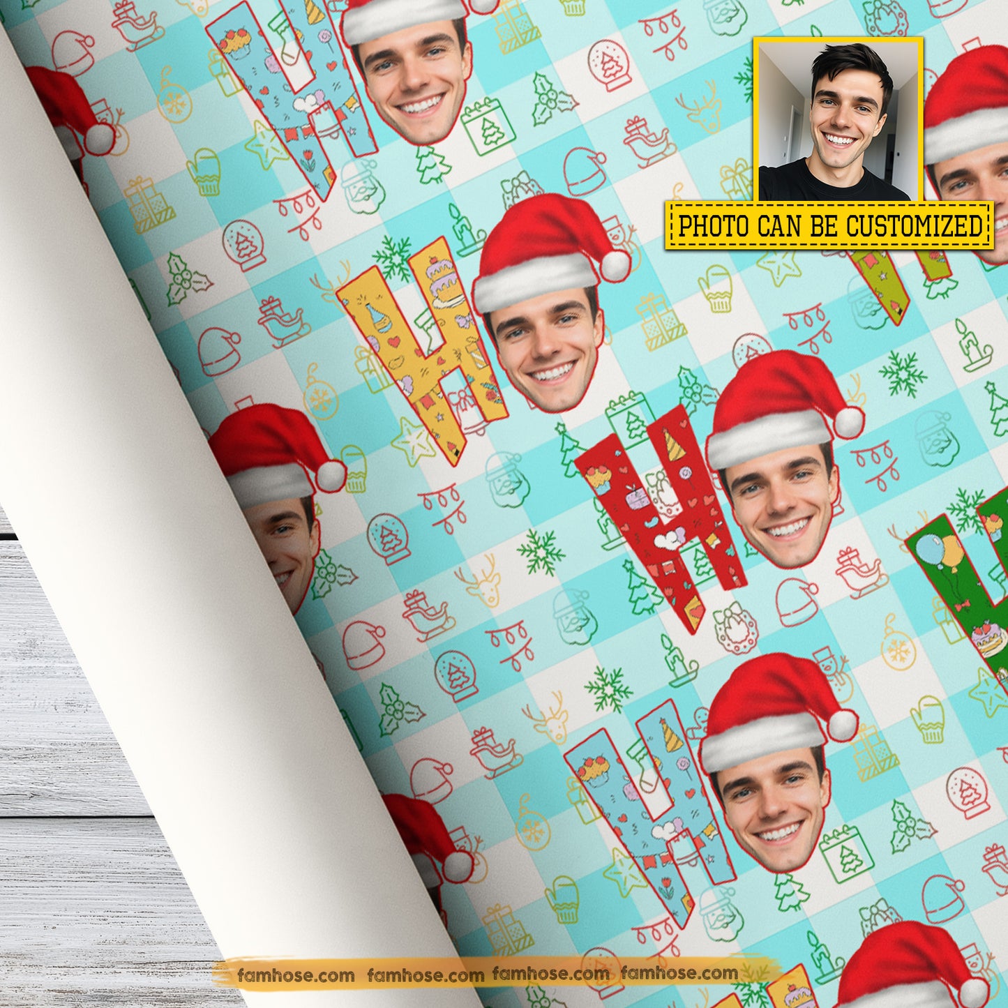 Personalized Christmas Wrapping Paper, Ho Ho Ho Wrapping Paper Rolls Xmas Gift
