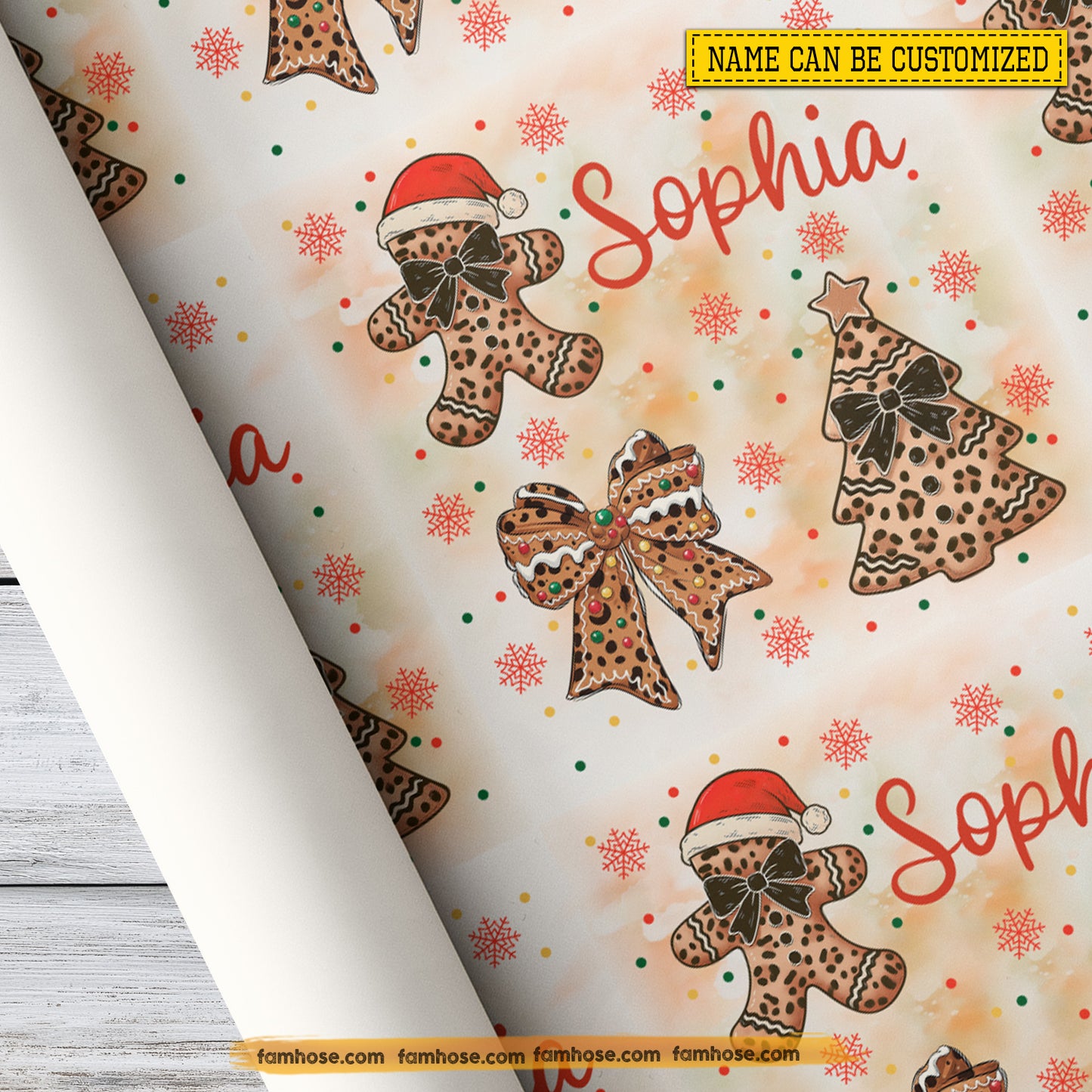 Personalized Christmas Gingerbread Wrapping Paper, Leopard Gingerbread Wrapping Paper Rolls Xmas Gift