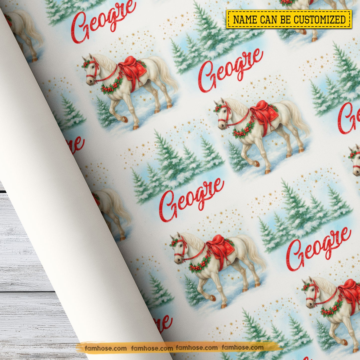 Personalized Christmas Horse Wrapping Paper, Enchanting White Horse Wrapping Paper Rolls Xmas Gift For Horse Lover