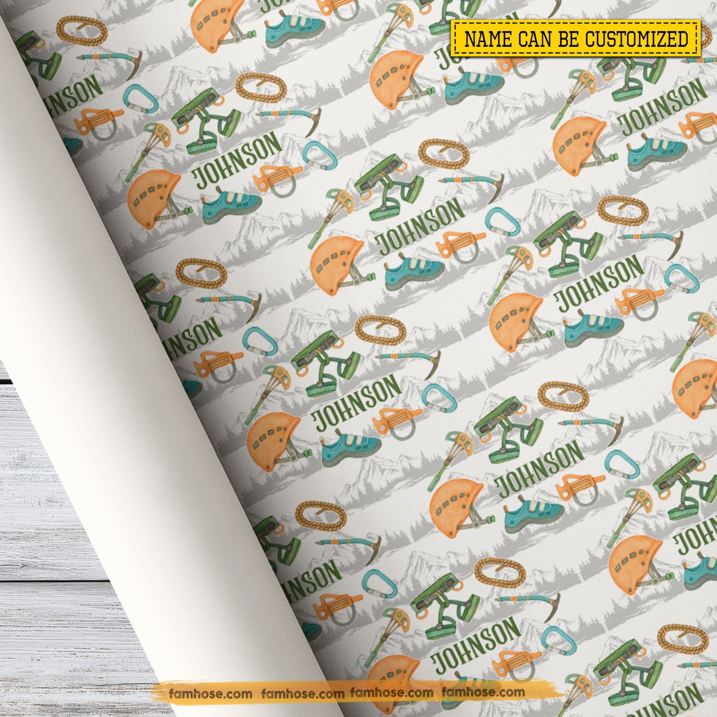 Personalized Rock Climbing Wrapping Paper, Adventure Climber Gear Wrapping Paper Rolls, Gift Wrap For Rock Climbing Lover