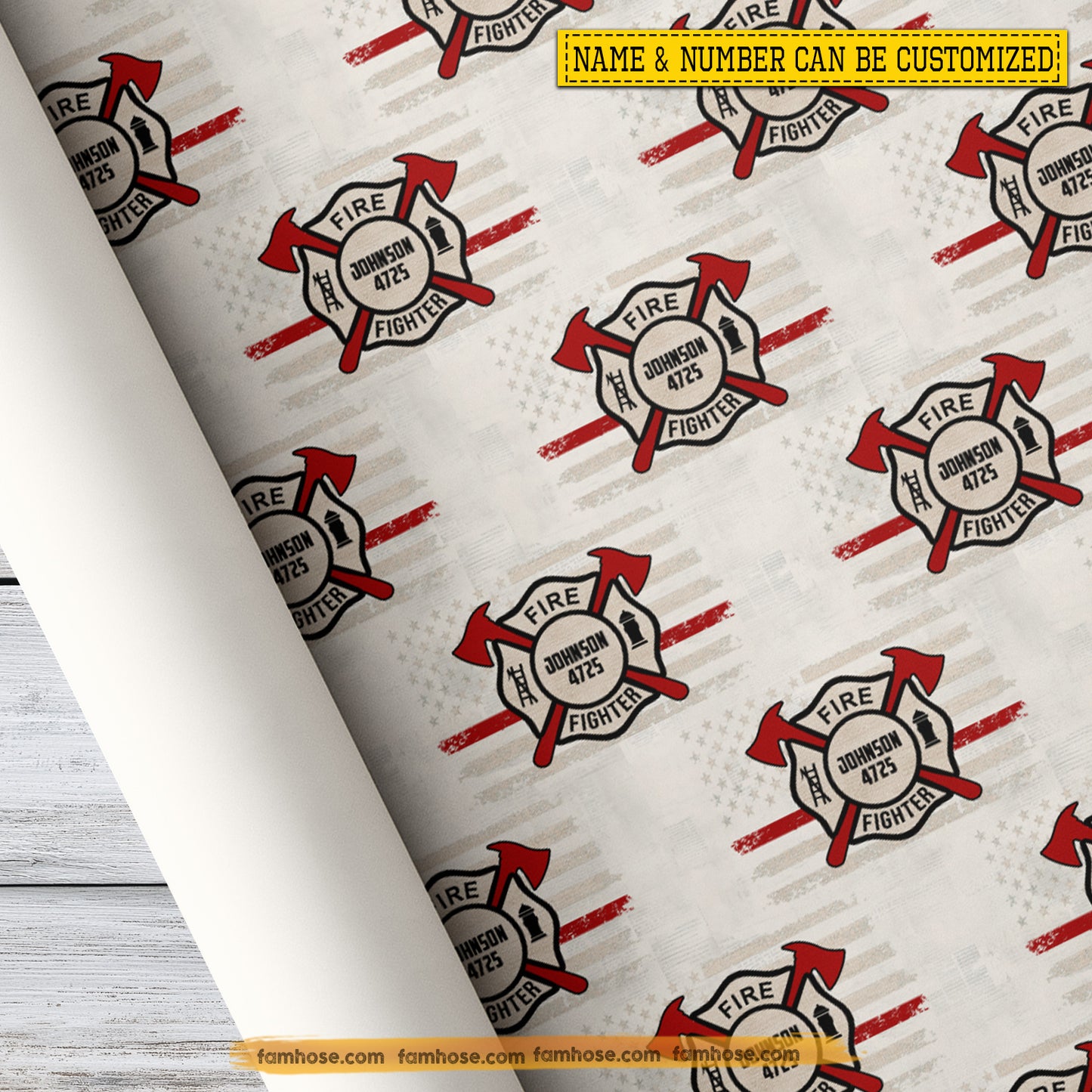 Personalized Firefighter Wrapping Paper, Firefighter Shield Wrapping Paper Rolls, Gift Wrap For Firefighter Lover