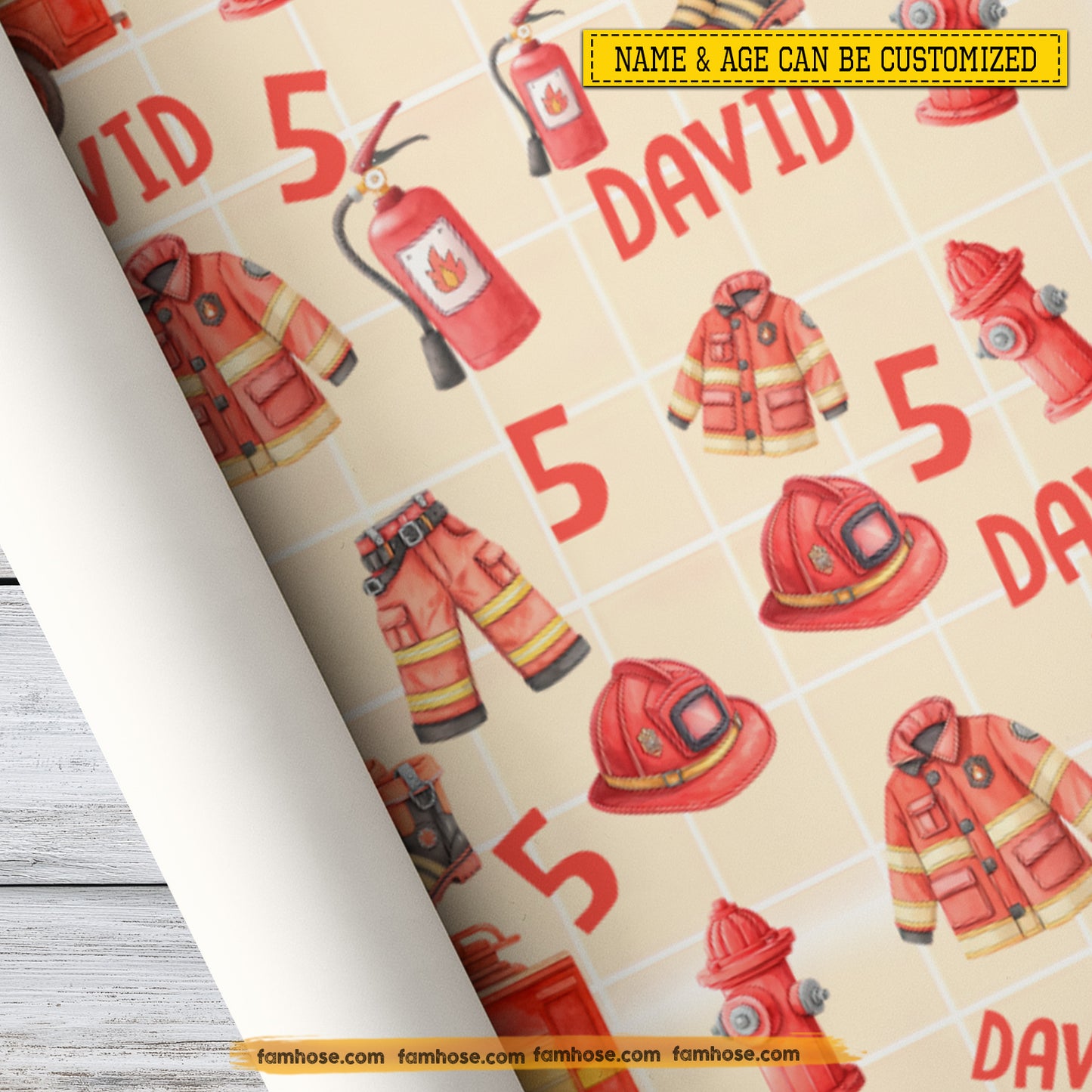 Personalized Firefighter Kid Wrapping Paper, Red Fire Truck Party Wrapping Paper Rolls, Gift Wrap For Firefighter Lover