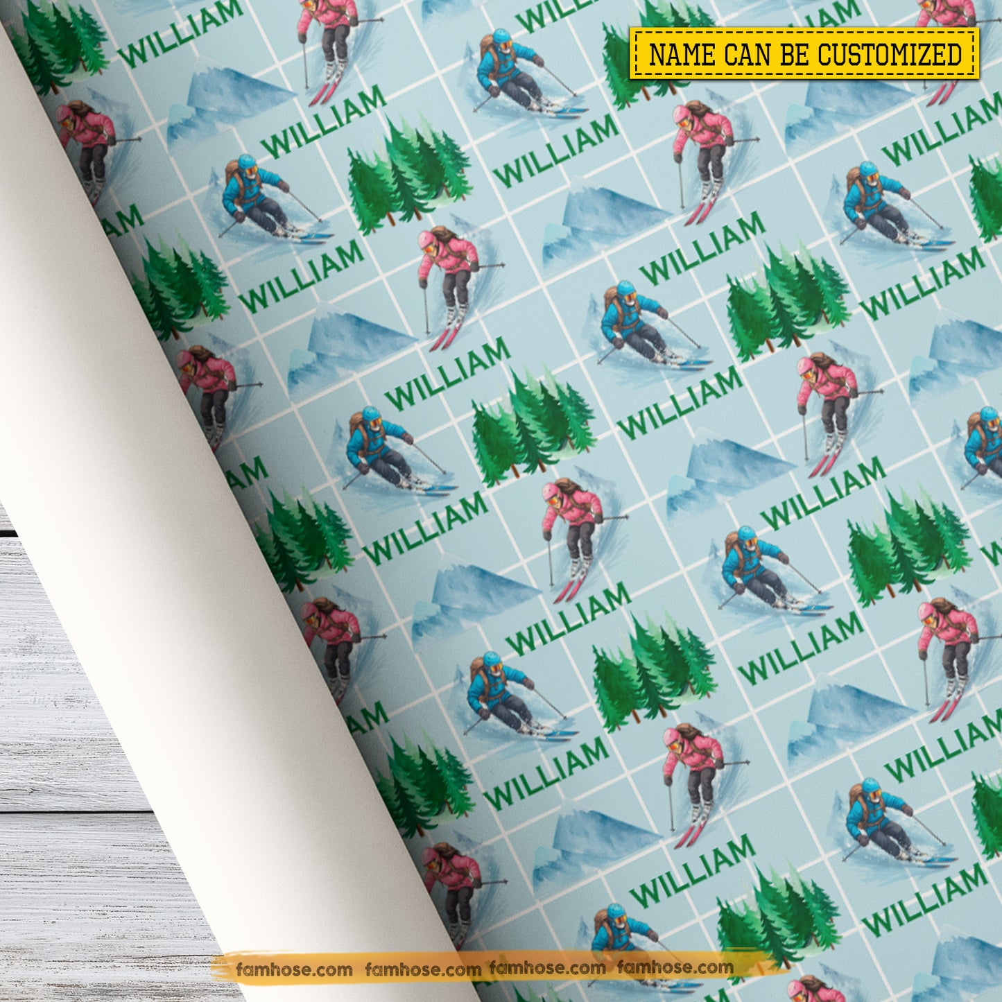 Personalized Skiing Wrapping Paper, Alpine Skiing Wrapping Paper Rolls, Gift Wrap For Skiing Lover