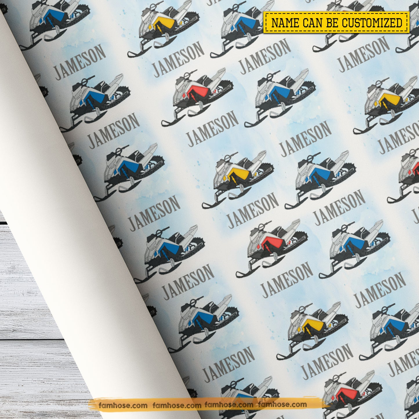 Personalized Snowmobiling Wrapping Paper, Winter Snowmobile Wrapping Paper Rolls, Gift Wrap For Snowmobiling Lover