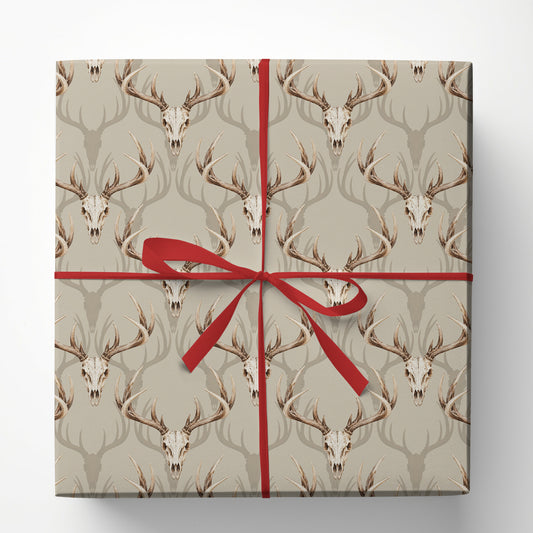 Deer Hunting Wrapping Paper, Rustic Whitetail Buck Antlers Pattern Wrapping Paper Rolls, Gift Wrap For Deer Hunting Lover