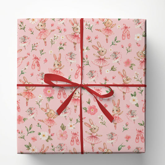 Cute Ballerina Bunny Wrapping Paper, Pink Ballet Rabbit And Mouse Pattern Wrapping Paper Rolls, Gift Wrap For Ballet Lover