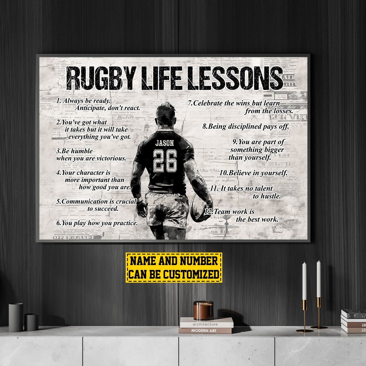 Personalized Motivational Rugby Canvas Painting, Rugby Life Lessons, Inspirational Quotes Wall Art Decor, Poster Gift For Rugby Lovers