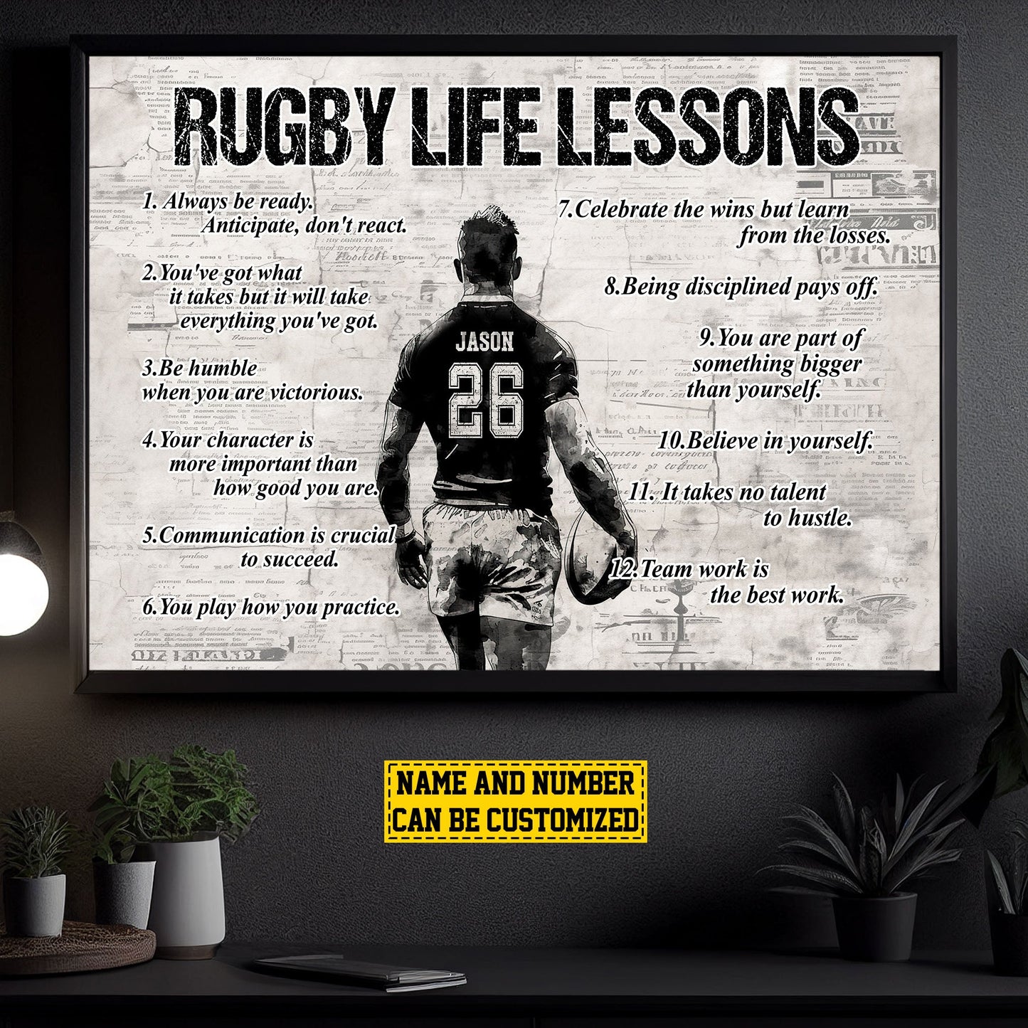 Personalized Motivational Rugby Canvas Painting, Rugby Life Lessons, Inspirational Quotes Wall Art Decor, Poster Gift For Rugby Lovers