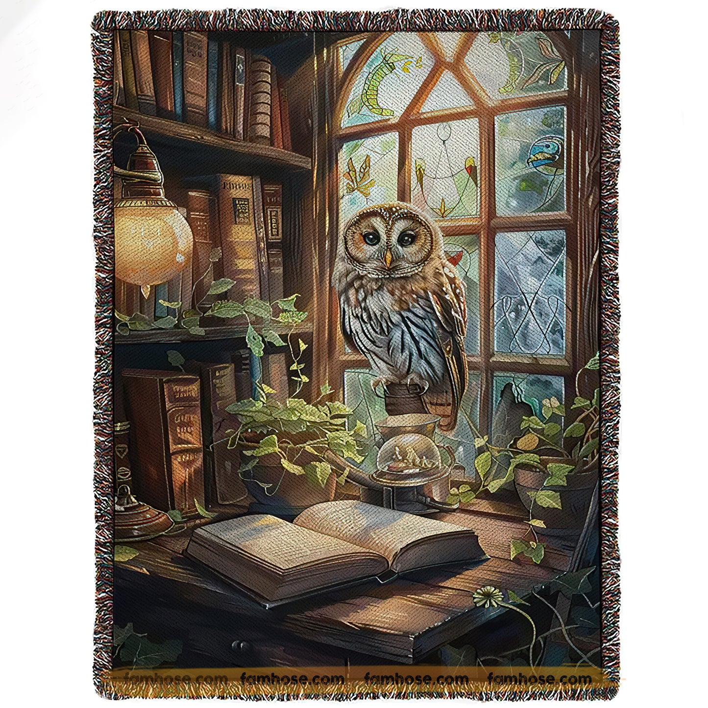 Victorian Owl Fleece Blanket - The Bookish Owl Sherpa Blanket, Woven Blanket Gift For Owl Lovers, Book Lovers, Victorian Animal Lovers